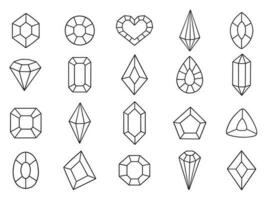 kristaller klotter uppsättning. ruter, kvarts, Ädelsten i skiss stil. hand dragen vektor illustration isolerat på vit bakgrund