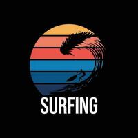 sommar surfing illustration. surfing vektor t skjorta design. årgång retro illustration av strand surfing.