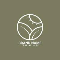 Natur einfach Logo Branding. Sonnenaufgang, Boden, und Pflanze auf das Kreis. Prämie Vektor Abzeichen Logo zum Marke Unternehmen und Produkt.