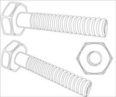 plan skruva, isometrisk bult översikt för utskrift i katalog och reklam vektor