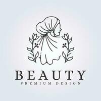 winken Schönheit Hijab Linie Logo Vektor Illustration Design Vorlage Symbol Hintergrund