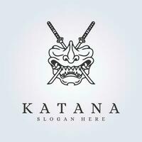 Katana Schwert und Samurai Maske Logo Vektor Illustration Design Symbol Symbol Vorlage