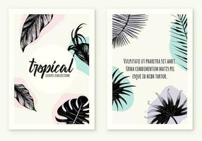 mall affisch illustration tropisk växter och löv, hand dragen stil, översikt skiss. webb baner. vektor