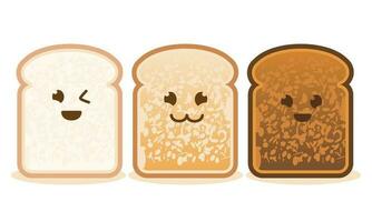 Weizen Brot Toast Scheibe süß Charakter Maskottchen einstellen mit verschiedene Niveau und lächelnd Gesicht Vektor eben Design Illustration Vorlage kostenlos editierbar