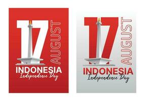 Indonesien Unabhängigkeit Tag Poster mit Monas Monument Vektor im Typografie Vektor Vorlage Bilder editierbar Profi