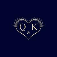 qk blommig kärlek form bröllop första logotyp vektor
