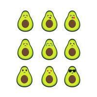 kawaii süß Avocado einstellen Sammlung Vorlage vektor