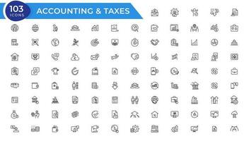 Steuern und Buchhaltung Linie Symbole Sammlung. groß ui Symbol einstellen im ein eben Design. dünn Gliederung Symbole Pack. Vektor Illustration.