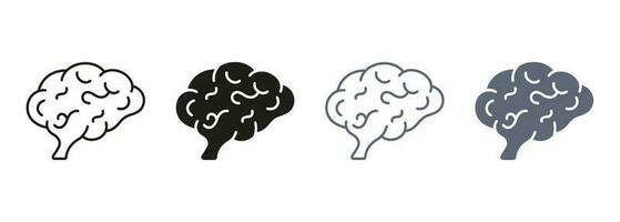 spåna symbol samling på vit bakgrund. mänsklig hjärna linje och silhuett Färg ikon uppsättning. neurologi, kunskap, minne, sinne, intelligens, psykologi piktogram. isolerat vektor illustration.