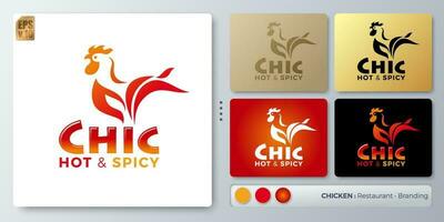 heiß würzig Hähnchen Hahn Vektor Illustration Logo Design. leer Name zum einfügen Ihre Branding. entworfen mit Beispiele zum alle Arten von Anwendungen. Sie können benutzt zum Unternehmen, Identität, Restaurant.
