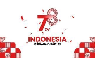 glücklich indonesisch Unabhängigkeit Tag mit rot und Weiß Band und Landschaft Hintergrund Muster vektor