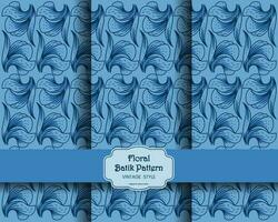blå årgång blommig batik mönster vektor