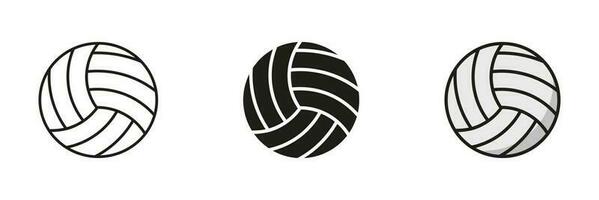 Volleyball Ball schwarz Silhouette und Linie Symbol Satz. Ball zum abspielen Sport Spiel solide und Gliederung schwarz und Farbe Symbol Sammlung auf Weiß Hintergrund. isoliert Vektor Illustration.