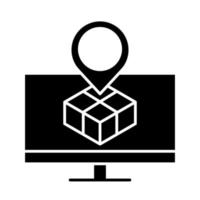 Lieferung Verpackung Computer Standort Zeiger App Karton Distribution Logistik Versand von Waren Silhouette Stil Symbol vektor