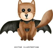 Halloween Aquarell Illustration von ein lächelnd Fuchs im ein Batman Kostüm mit ein schwarz Kap und Maske vektor