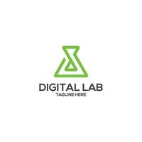 digital labb logotyp mall. kemisk flaska vektor design. d brev labb logotyp