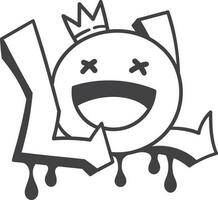 svartvit vektor illustration av en gråt katt med en krona på hans huvud. emoji karaktär.