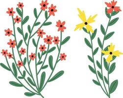 niedliche Blumen mit Zweigen und Blättern lokalisierten Symbolvektorillustrationsentwurf vektor