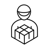 Lieferung Verpackung Kurier Mann mit Karton Frachtverteilung Logistik Versand von Waren Linienstil Symbol vektor