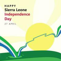 Illustration von Sierra leone Unabhängigkeit Tag mit hell Sonne, lange wellig Grün, Weiss, und Blau Flagge. Sierra leone National Tag Vektor Kunst.