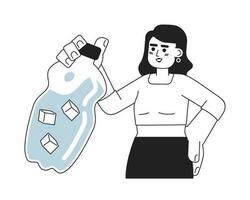 bleibe hydratisiert im Sommer einfarbig Konzept Vektor Stelle Illustration. Frau halten Wasser Flasche 2d eben bw Karikatur Charakter zum Netz ui Design. heiß Tag isoliert editierbar Hand gezeichnet Held Bild