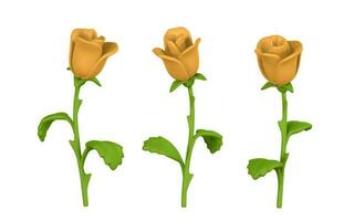 3d blomma. söt gul reste sig i tecknad serie stil för bukett eller dekoration. vektor illustration