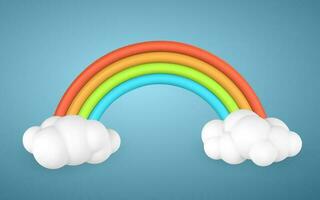 3d Regenbogen mit Wolken im Karikatur Stil. Phänomen Konzept. Vektor Illustration