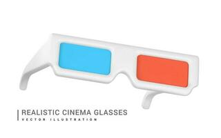 realistisch Blau Rot 3d Stereo Brille zum Aufpassen Filme im Plastik Karikatur Stil. Vektor Illustration