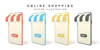 online Einkaufen Konzept. realistisch 3d Mobiltelefon. online speichern. Vektor Illustration