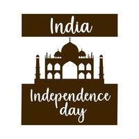 glad självständighetsdagen Indien flagga med Taj Mahal monument affisch siluett stilikon vektor