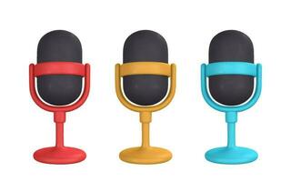 3d mikrofon för radio, musik eller karaoke. audio Utrustning för sändningar och intervjuer i tecknad serie stil. vektor illustration