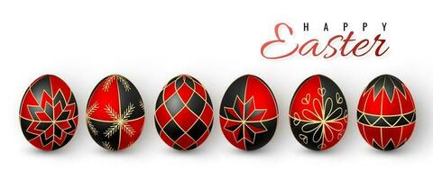 Farbe Ostern Ei auf Weiß Hintergrund. rot und schwarz Ei Farbe durch Bienenwachs. Vektor Illustration