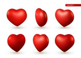uppsättning av 3d röd hjärta. kärlek symbol isolerat på vit bakgrund. vektor illustration