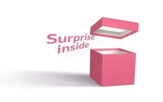3d machen realistisch öffnen Geschenk Box mit Überraschung innen. rot Papier Box mit Schatten isoliert auf Weiß Hintergrund. Vektor Illustration