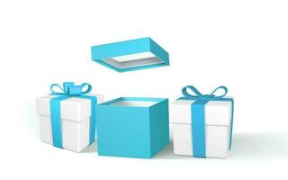 3d machen realistisch Geschenk Boxen. Kisten mit Schatten isoliert auf Weiß Hintergrund. Vektor Illustration