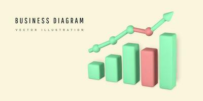 3d Illustration Statistiken Finanzen Diagramm Graph Analytik. Geschäft Graph. Geschäft investieren Entwicklung Konzept. Vektor Illustration