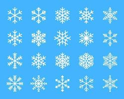 snöflinga vinter- uppsättning av vit isolerat ikon silhuett på blå bakgrund. vektor illustration