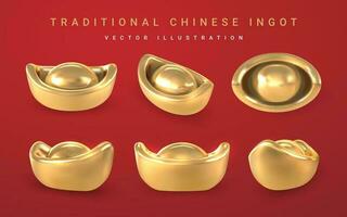 3d traditionell Chinesisch Gold Barren. asiatisch traditionell Element. Vektor Illustration