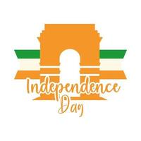 Happy Independence Day Indien Indian Gate Monument National Flat Style Icon vektor