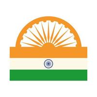 glad självständighetsdagen Indien Ashoka hjul flagga stolt emblem platt stil ikon vektor