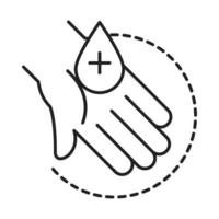 Reinigung Desinfektion Hand mit Wassertropfen Coronavirus Prävention Desinfektionsmittel Produktlinie Symbol vektor