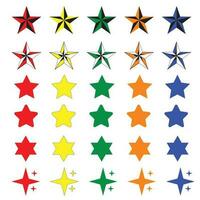 Star Symbole Satz. einzigartig Farbe Star setzt. funkeln Sterne. funkelt, leuchtenden platzen. Weihnachten Vektor Symbole isoliert. 3d Trophäe Star Symbol.
