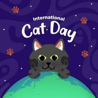 Vektor süß International Katze Tag eben Hand gezeichnet Thema Katze Umarmungen das Erde Illustration