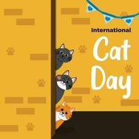 vektor söt internationell katt dag platt hand dragen tema katt i de hus illustration