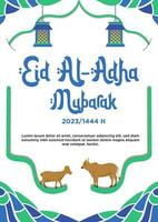 Posterblau und Grün abstrakt Thema glücklich eid al-adha mit Tier Qurban Illustration vektor