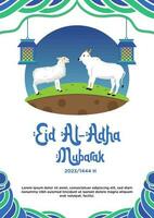 Poster Blau und Grün abstrakt Thema von glücklich eid al-adha mit Tier Illustration vektor