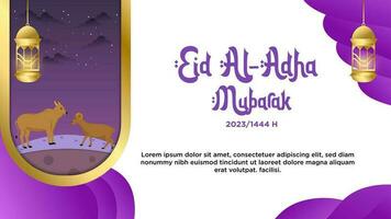 Banner Vorlage lila einfach elegant Thema von glücklich eid al-adha mit Tier Illustration vektor