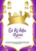 vektor affisch mall lila elegant tema av Lycklig eid al-adha 2023 med silhuett djur-