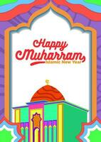 affisch mall Lycklig Muharram islamic ny år med tecknad serie godis Färg teman vektor