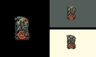 Engel von Tod und Rose Blumen Vektor Maskottchen eben Design